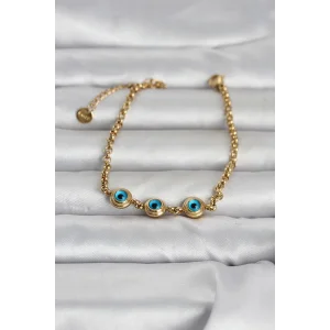 316L Çelik Gold Renk Nazarlı Kadın Bileklik - TJ-BB8392