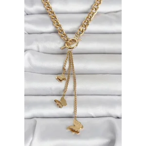 316L Çelik Gold Renk Sallantılı Kadın Kolye - TJ-BKO11043