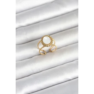 316L Çelik Gold Renk Sedefli Vintage Kadın Yüzük - TJ-BYK4171