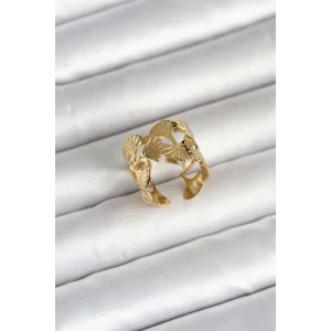 316L Çelik Gold Renk Yelpaze Model Kadın Yüzük - TJ-BYK4159