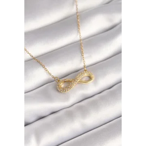 316L Çelik Gold Renk Zincir Zirkon Taşlı Sonsuzluk Model Kadın Kolye - TJ-BKO8410