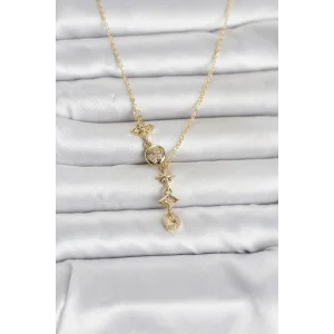 316L Çelik Gold Renk Zirkon Taşlı Y Kadın Kolye - TJ-BKO11053