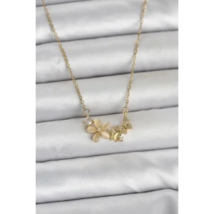 316L Çelik Zincir Gold Renk Çiçek ve Model Kadın Kolye - TJ-BKO11038