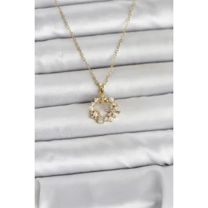 316L Çelik Zincir Gold Renk İncili Çiçek Model Kadın Koyle - TJ-BKO11034