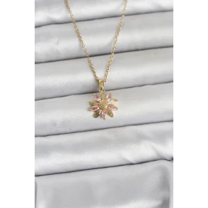 316L Çelik Zincir Gold Renk Pembe Papatya Model Kadın Kolye - TJ-BKO11030