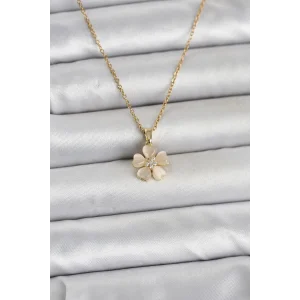316L Çelik Zincir Gold Renk Yonca Model Kadın Kolye - TJ-BKO11020