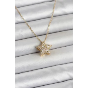 316L Çelik Zincir Gold Renk Zirkon Taşlı Yıldız Model Kadın Kolye - TJ-BKO11018