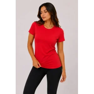 Basic Tişört Bisiklet Yaka Kısa Kol Günlük Yazlık Slim Fit T-Shirt - Kırmızı