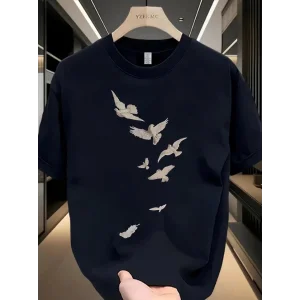 Baskılı Oversize Bisiklet Yaka T-shirt - Beyaz