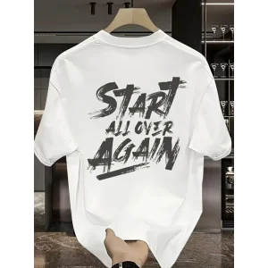 Baskılı Oversize Bisiklet Yaka T-shirt - Beyaz