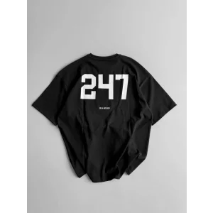 Baskılı Oversize Bisiklet Yaka T-shirt - Siyah