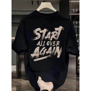 Baskılı Oversize Bisiklet Yaka T-shirt - Siyah