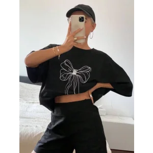 Baskılı Oversize T-shirt - Siyah