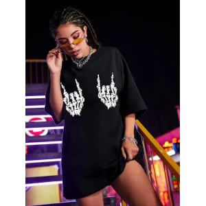 Baskılı Oversize T-shirt - Siyah