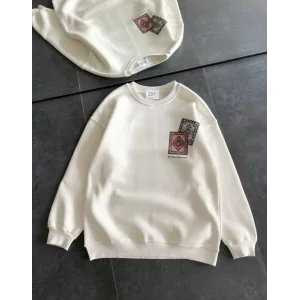 Bisiklet Yaka Baskılı SweatShirt - Beyaz