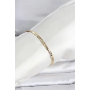 CM 14K Gold Renk Lazerli Yassı Zincir Model Kadın Bileklik - TJ-BB8295