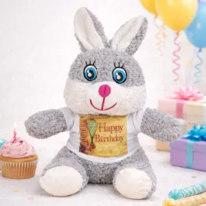 Doğum Günü Tişörtlü Peluş Tavşan