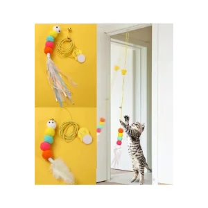 Elastik Tırtıl Kedi Oyuncağı Vantuzlu Lastikli Kedi Zilli Peluş Yakalama Egzersiz Oyuncağı