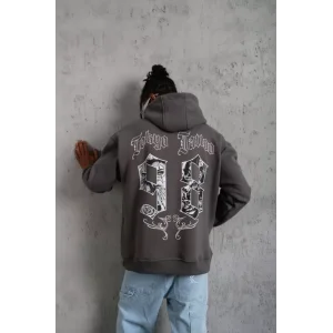 Erkek 98 Baskılı Kapşonlu Sweat - Gri