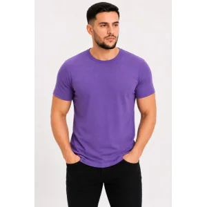 Erkek Basic Tişört Bisiklet Yaka Kısa Kol Günlük Yazlık Slim Fit T-Shirt - Mor