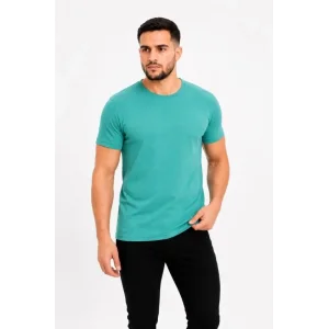 Erkek Basic Tişört Bisiklet Yaka Kısa Kol Günlük Yazlık Slim Fit T-Shirt - Su Yeşili
