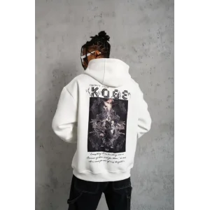 Erkek Baskılı Kapüşonlu Sweat - Beyaz