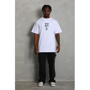 Erkek Baskılı T-Shirt Kısa Kol Bisiklet Yaka Regular Fit Rahat Kalıp Günlük Tişört - Beyaz