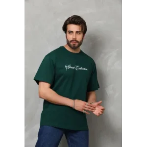 Erkek Baskılı T-Shirt Kısa Kol Bisiklet Yaka Regular Fit Rahat Kalıp Günlük Tişört - Çağla Yeşili