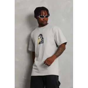 Erkek Baskılı T-Shirt Kısa Kol Bisiklet Yaka Regular Fit Rahat Kalıp Günlük Tişört - Gri