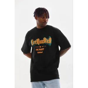 Erkek Baskılı T-Shirt Kısa Kol Bisiklet Yaka Regular Fit Rahat Kalıp Günlük Tişört - Siyah