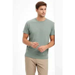 Erkek Bisiklet Yaka Tişört Regular Kalıp Basic Pamuklu Günlük Kullanım T-shirt - Mint Yeşili