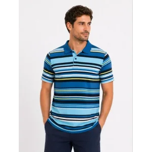 Erkek Çizgili Polo Yaka Tişört Kısa Kol Yazlık T-Shirt Regular Fit - Mavi