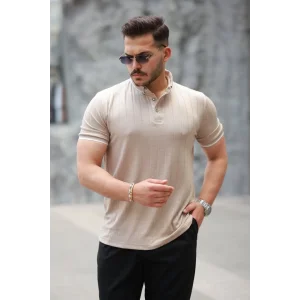 Erkek Düğme Yakalı Jakar Kumaş Kısa Kollu Tişört