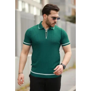 Erkek Fermuarlı Yakalı Kısa Kollu T-shirt