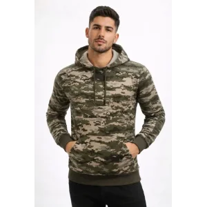 Erkek Kamuflaj Desenli 2 İplik 4 Mevsim Kapüşonlu Kanguru Cepli Hoodie Sweatshirt - Kamuflaj