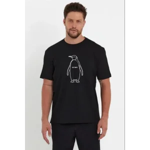 Erkek Nihilist Penguen Özel Tasarım Oversize Bisiklet Yaka Tişört - Siyah