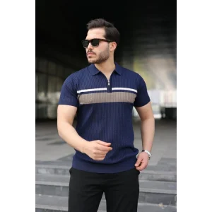 Erkek Örgü Desenli Renkli Kısa Kollu Triko Tişört
