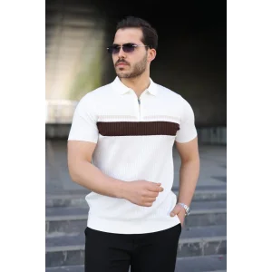 Erkek Örgü Desenli Renkli Kısa Kollu Triko Tişört
