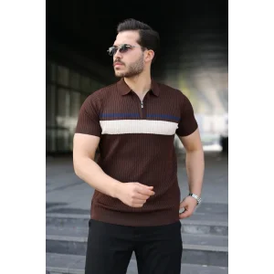 Erkek Örgü Desenli Renkli Kısa Kollu Triko Tişört