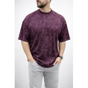 Erkek Premium Tişört OSY Yumuşak Dokulu Yıkamalı Oversize T-Shirt - Bordo