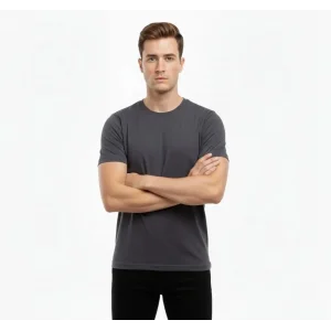 Erkek T-Shirt Bisiklet Yaka Slim Fit Dar Kesim Likralı Tişört Günlük Basic Body - Füme