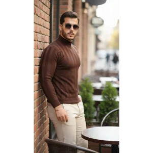 Erkek Yarım Balıkçı Yaka Kabartma Desenli Triko