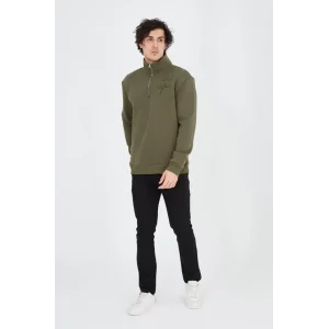 Erkek Yarım Fermuarlı Baskılı Sweat - Yeşil