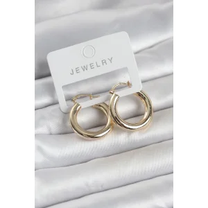 Gold Renk Pirinç Halka 25 mm Kadın Küpe - TJ-BKP11757