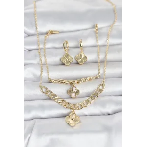 Gold Renk Pirinç Kolye Bileklik ve Küpe Seti TJ-BKO11063
