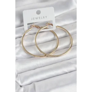 Gold Renk Pirinç Köşeli Kenar Halka 54 mm Kadın Küpe - TJ-BKP11767