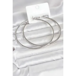 Gümüş Renk Pirinç Köşeli Kenar Halka 72 mm Kadın Küpe - TJ-BKP11770