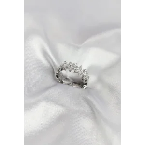 Gümüş Renk Pirinç Sıralı Yıldız Model Zirkon Taşlı Kadın Yüzük TJ-BYK4202