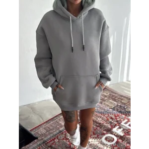 Kapşonlu Üç İplik Penye Basic SweatShirt - Boyalı Gri