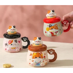 Kedi Desenli Figürlü Seramik Bardak
